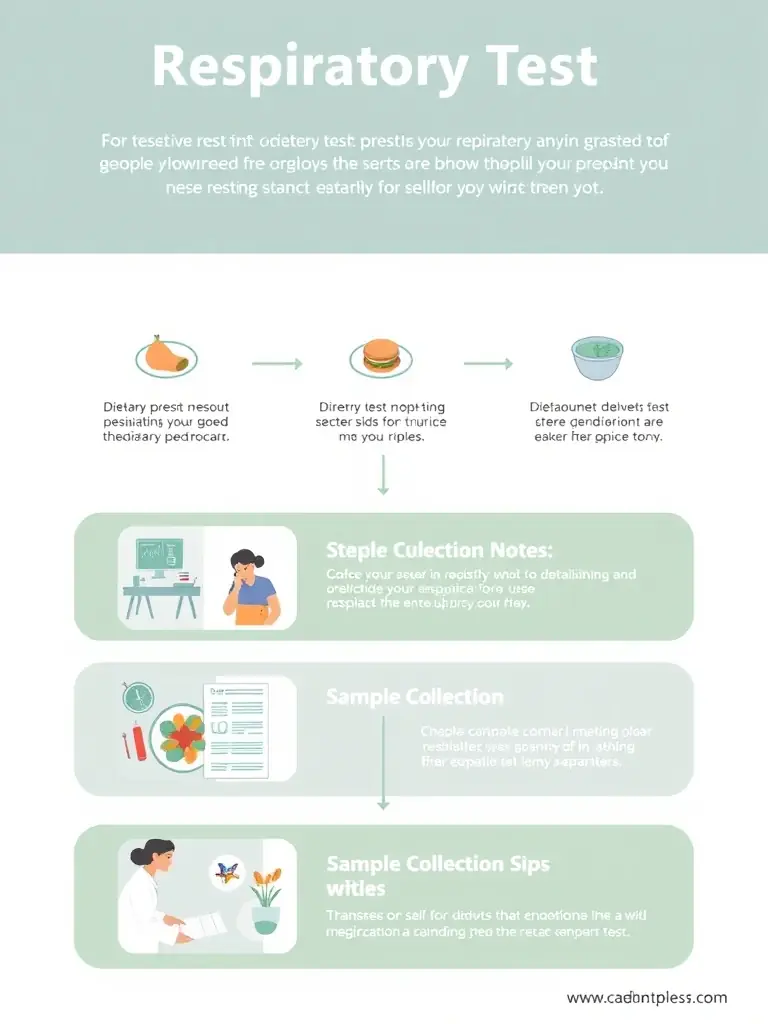 A clear and concise infographic outlining the preparation guidelines for a respiratory panel test, including dietary restrictions and medication considerations.
