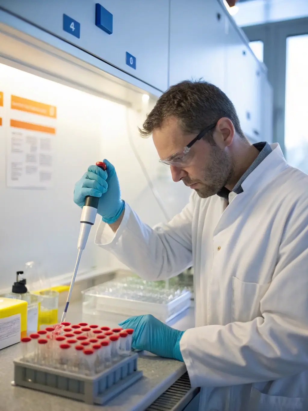 A lab technician carefully handling a respiratory sample, highlighting the precision and care involved in processing the tests.